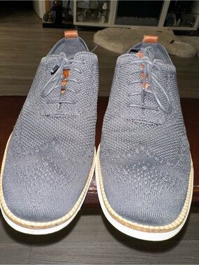 Cole Haan Grey Knit Lace-Up Athletic Casual Shoes with Tan Accents